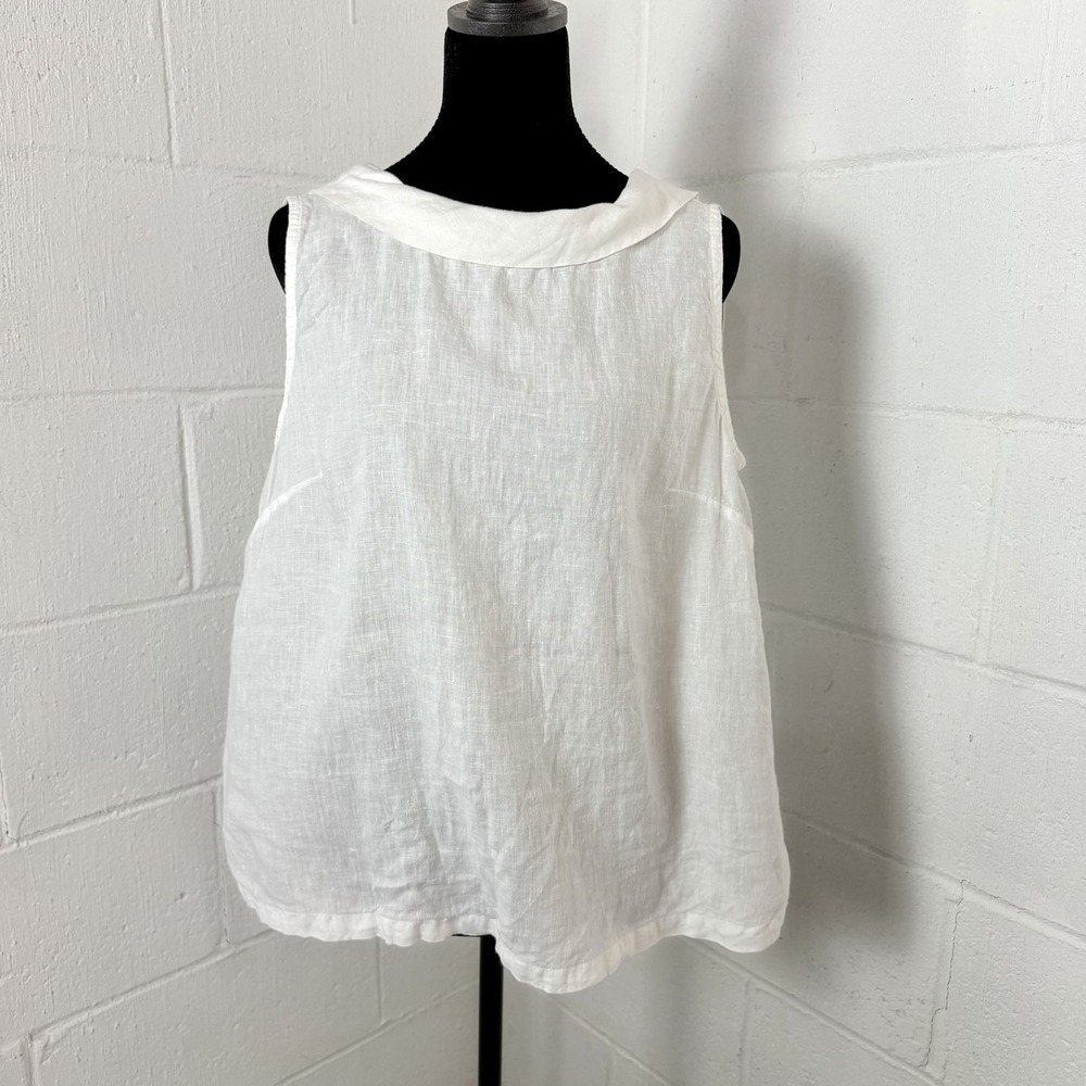 Haris‎ Cotton 100% Linen Top Deep-V Back Relaxed Beach Coastal Old Money Lagom M